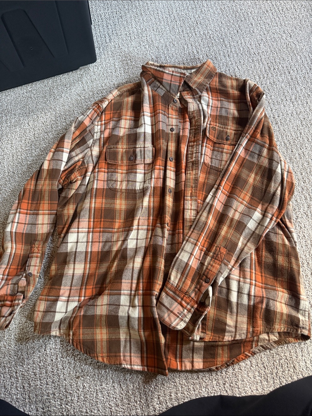 Timberland Orange and Brown Plaid Button-Down Shirt
